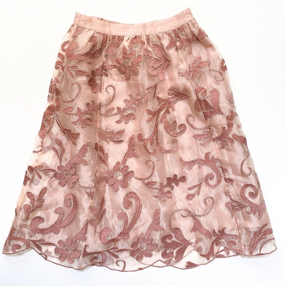 Anthropologie Pink Embroidered Midi Skirt - Picture 4 of 7